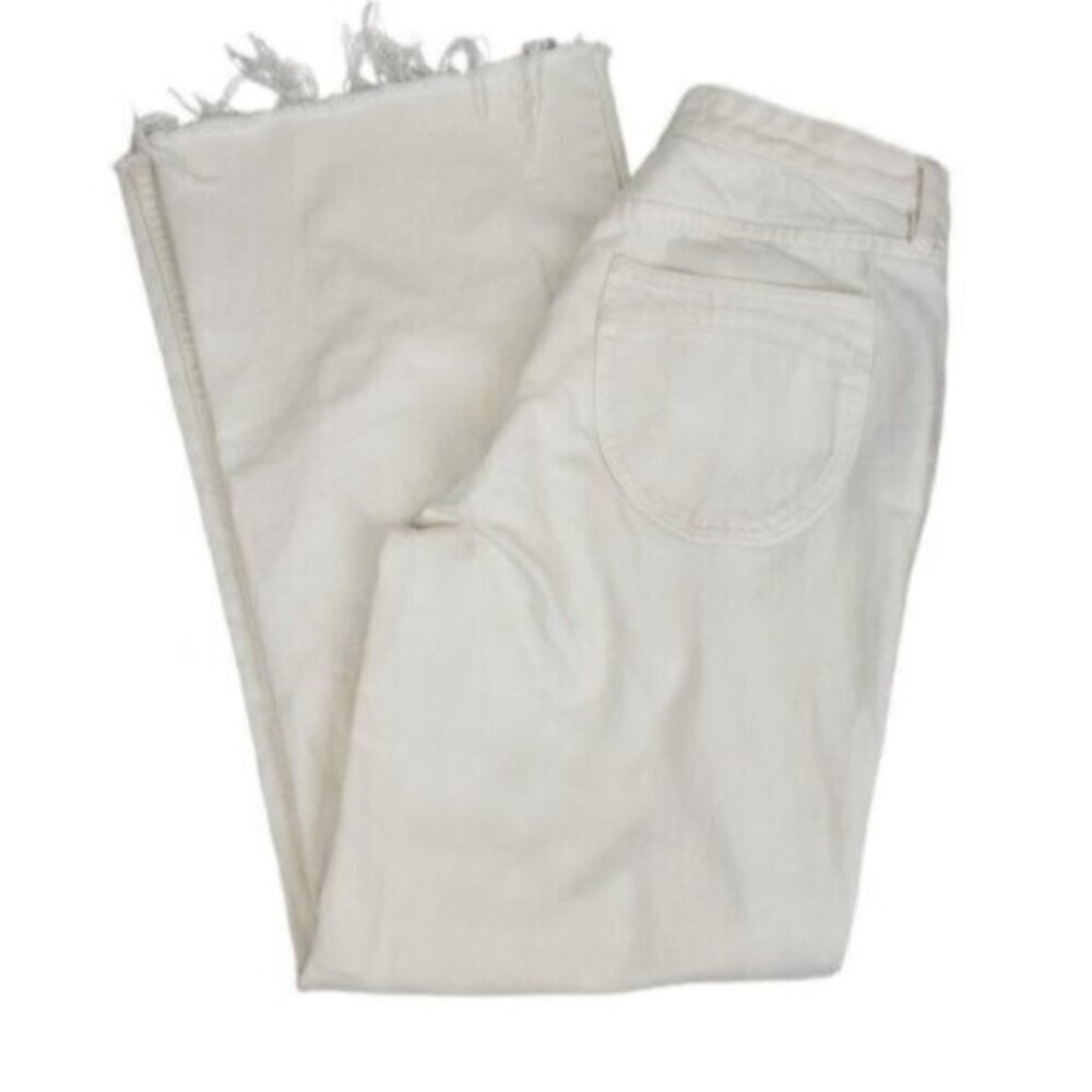 We The Free White Jeans Button Fly Women's Size 27 Cropped Raw Hem Flare Hi Rise